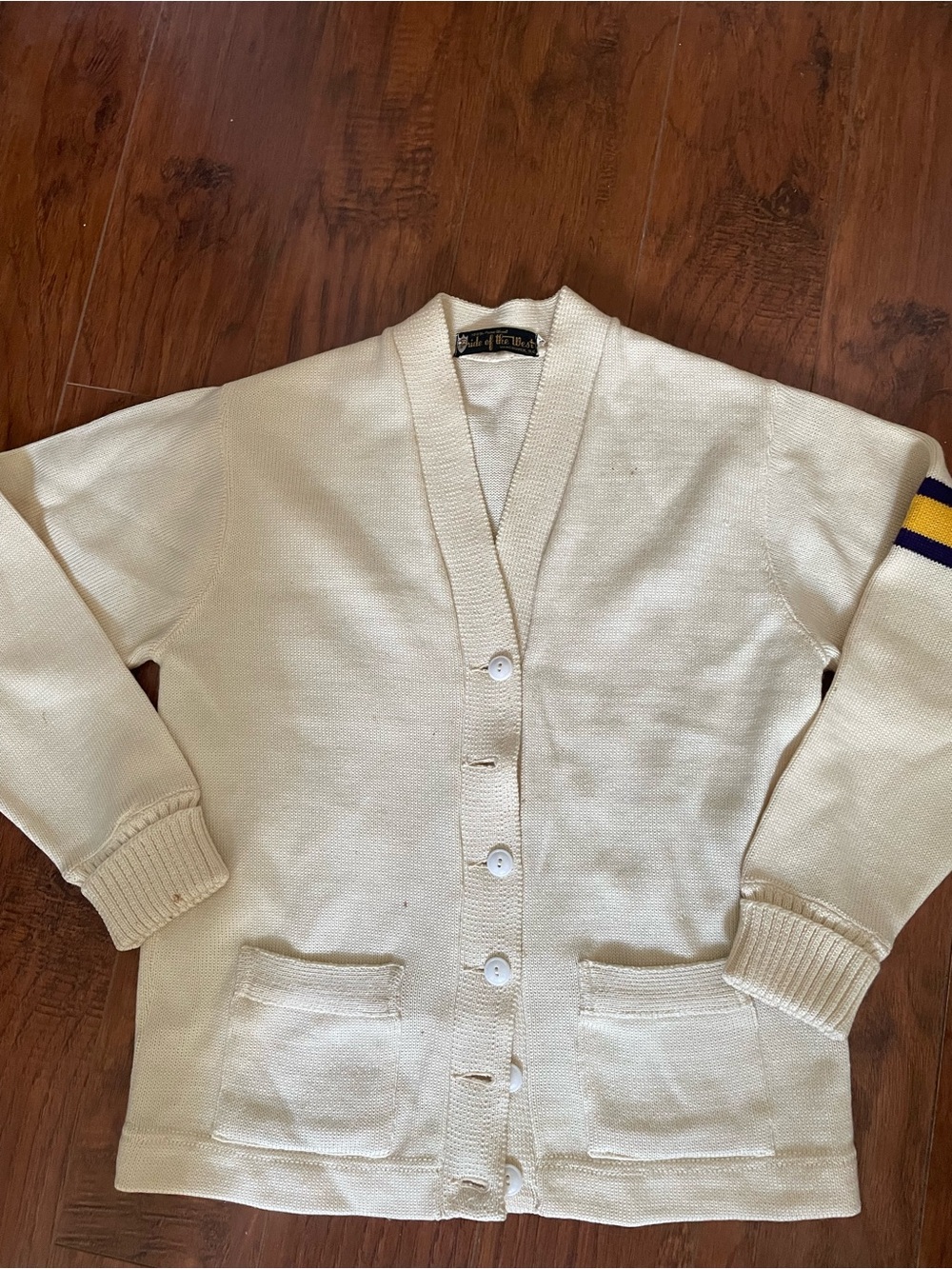 Vintage Cream Button-Front V-Neck Women's Cardigan Sweater size 38